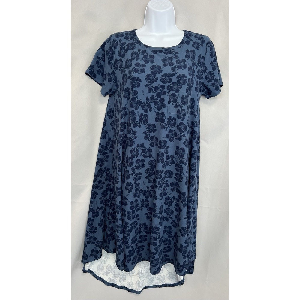 LuLaRoe Dress Size XS Blue Hawaiian Floral Embossed Print EUC